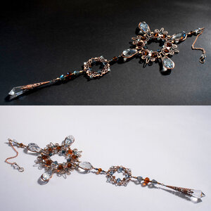 ORNATE VICTORIAN STYLE CRYSTAL WINDOW SUNCATCHER IN BLUE & AMBER