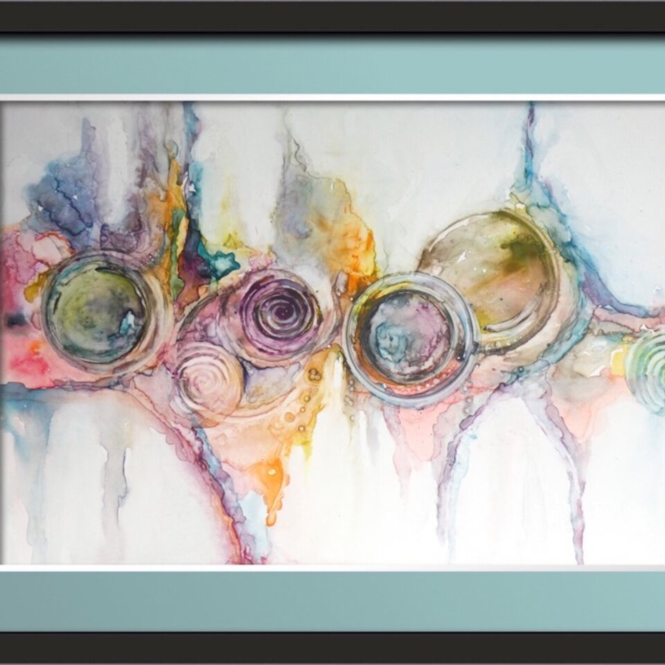 ORIGINAL ABSTRACT WATERCOLOUR ON YUPO PAPER ... A4 SIZE ...  30 X 21cm (11.8” x 8.2”)