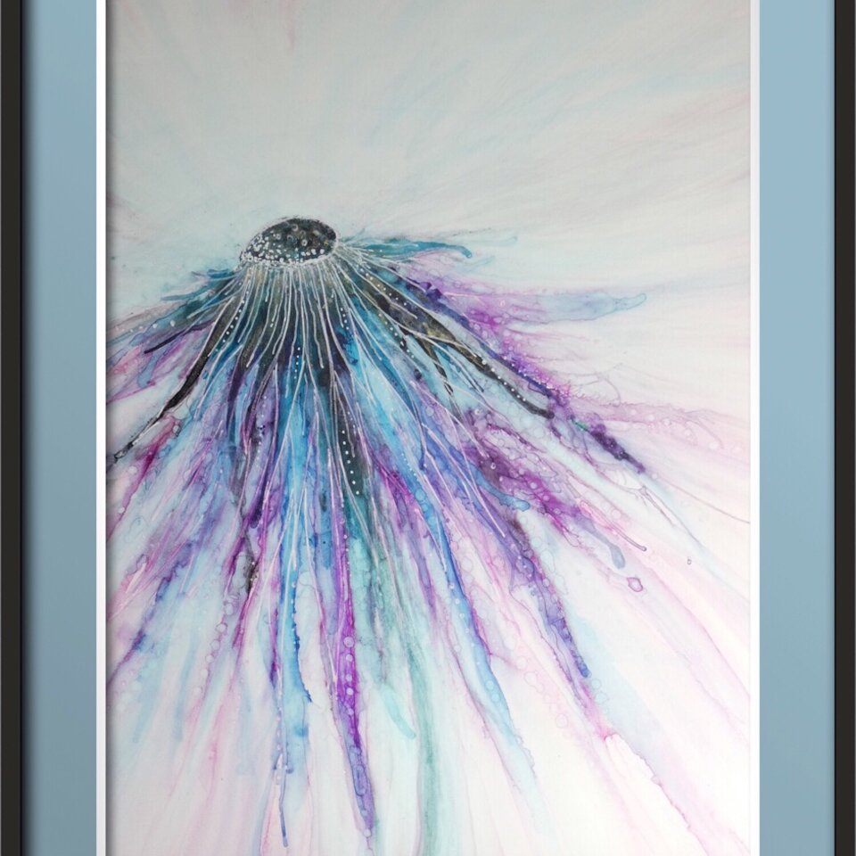 ORIGINAL ABSTRACT FLOWER ALCOHOL INK ART ON YUPO PAPER ... A4 SIZE ...  30 X 21cm (11.8” x 8.2”)