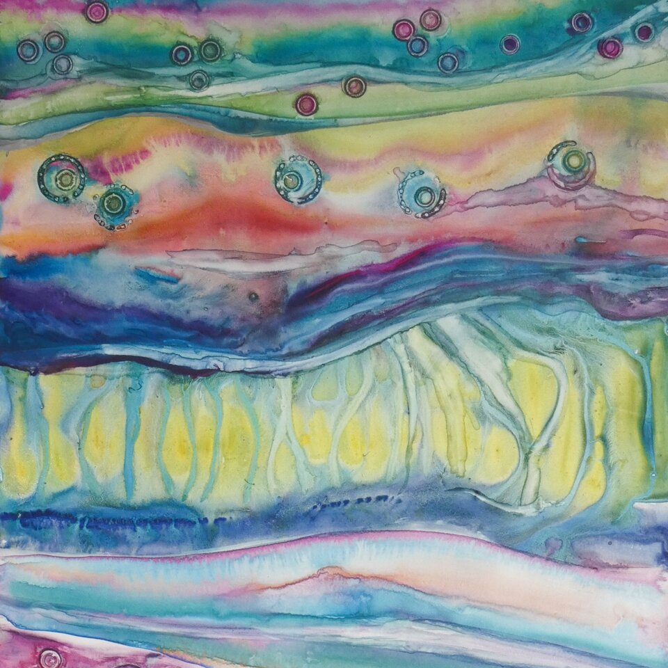 ORIGINAL ABSTRACT WATERCOLOUR ON YUPO PAPER ... A4 SIZE ...  30 X 21cm (11.8” x 8.2”)