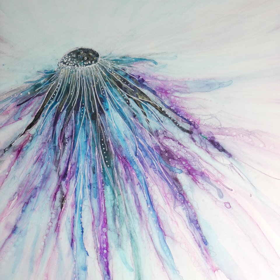 ORIGINAL ABSTRACT FLOWER ALCOHOL INK ART ON YUPO PAPER ... A4 SIZE ...  30 X 21cm (11.8” x 8.2”)