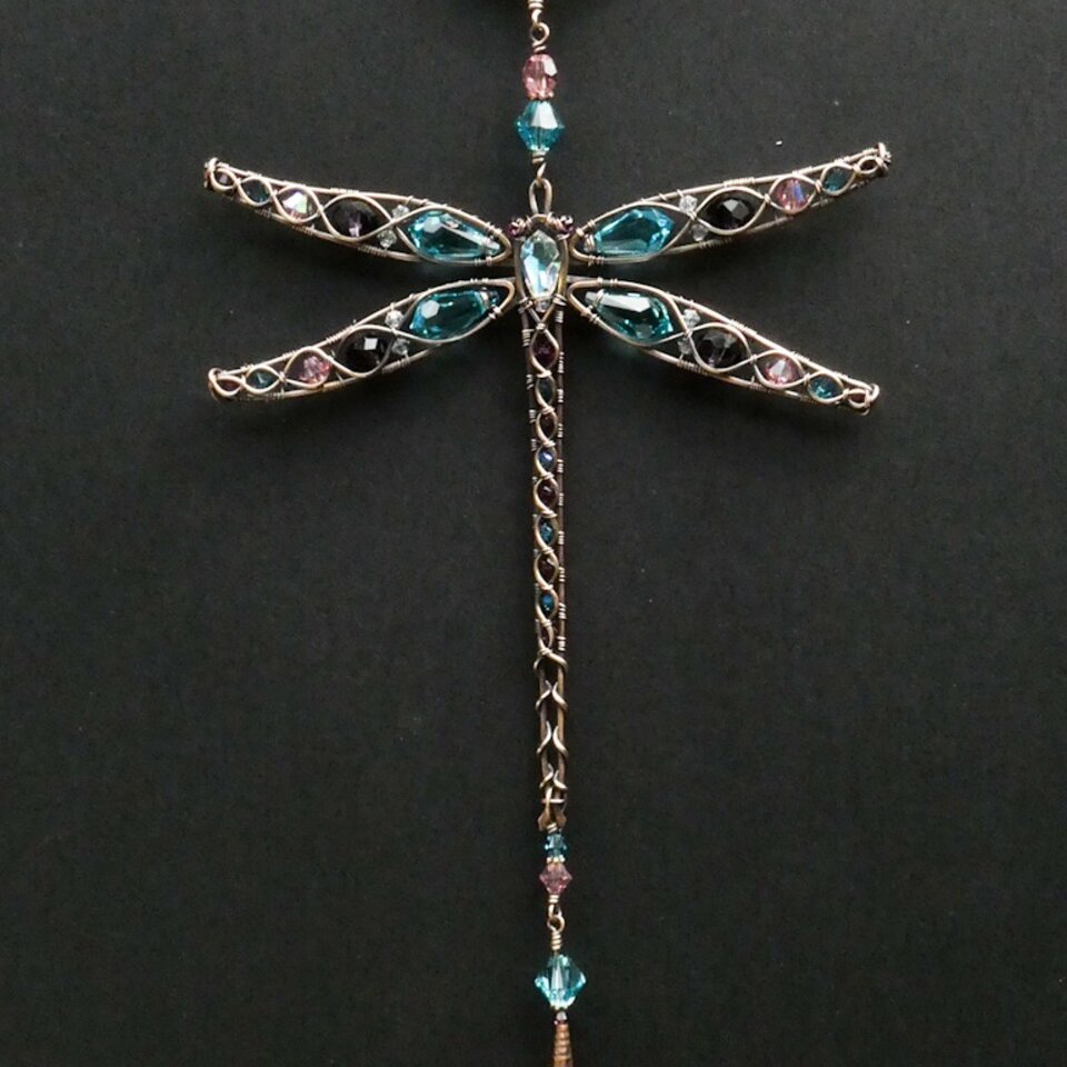 DRAGONFLY SWAROVSKI CRYSTAL WINDOW SUNCATCHER IN BRONZE
