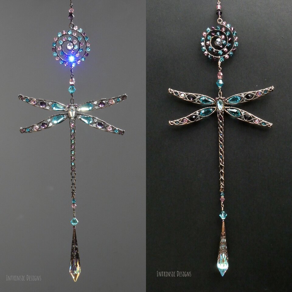 DRAGONFLY SWAROVSKI CRYSTAL WINDOW SUNCATCHER IN BRONZE