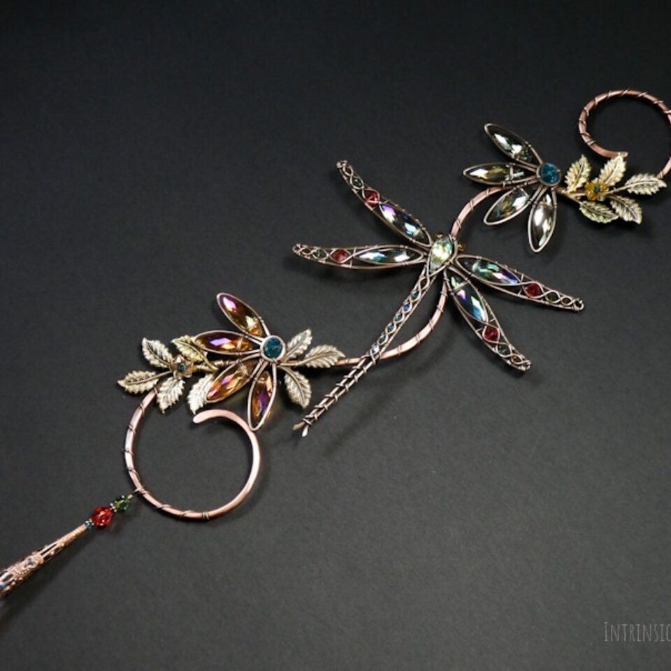 DRAGONFLY SWAROVSKI CRYSTAL WINDOW SUNCATCHER IN PEACH, GOLDEN YELLOW, TURQUOISE & GREEN WITH MIXED METALS