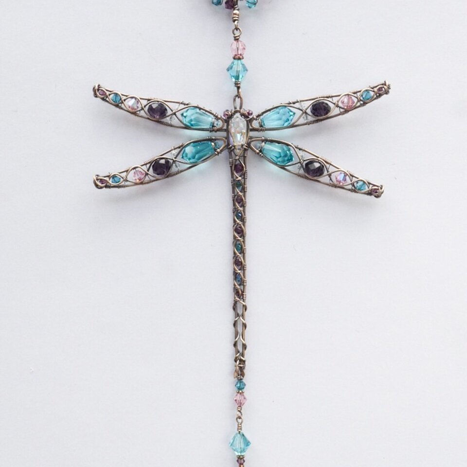 DRAGONFLY SWAROVSKI CRYSTAL WINDOW SUNCATCHER IN BRONZE