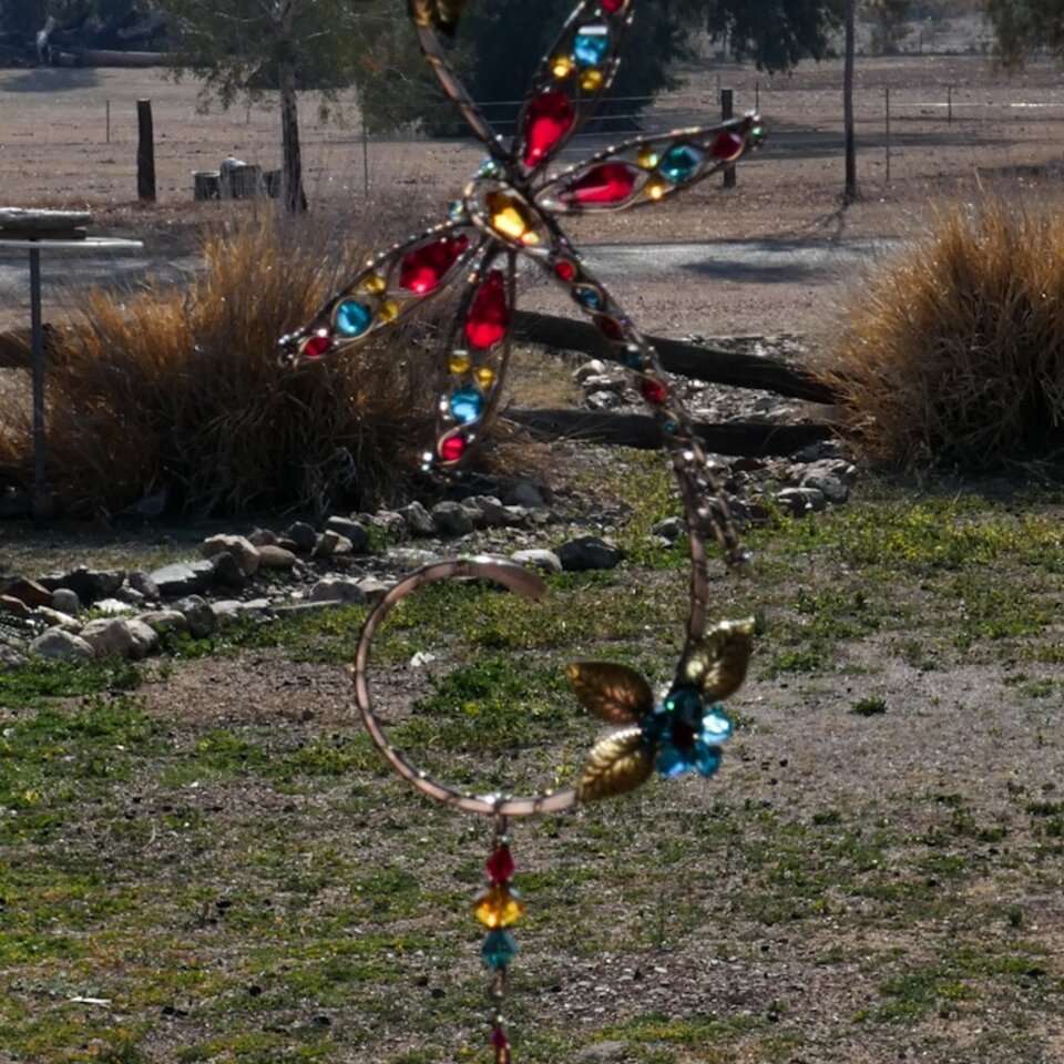 DRAGONFLY SWAROVSKI CRYSTAL WINDOW SUNCATCHER IN RED, INDICOLITE, GOLDEN YELLOW, & TOPAZ WITH MIXED METALS