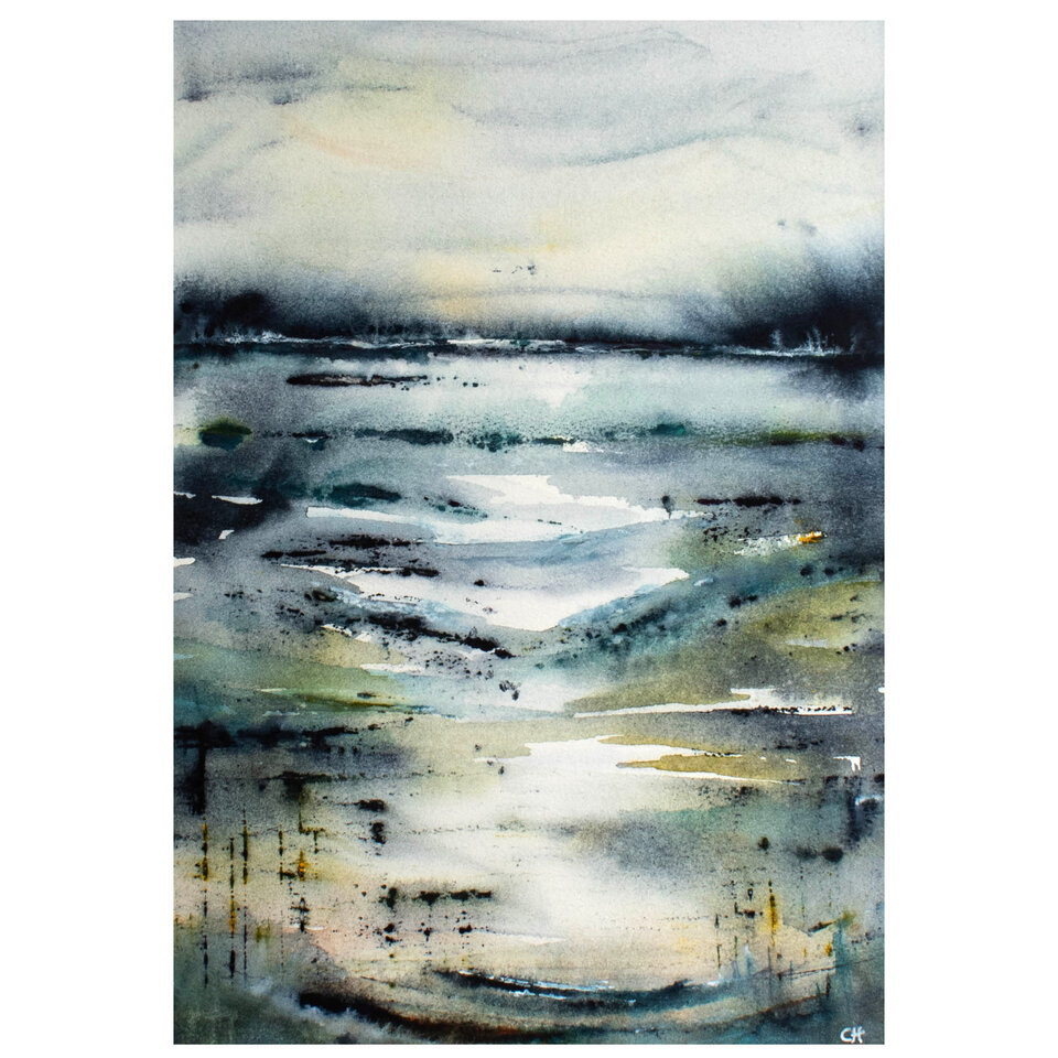 "DOWN BY THE RIVER" ORIGINAL ABSTRACT LANDSCAPE PAINTING IN WATERCOLOUR