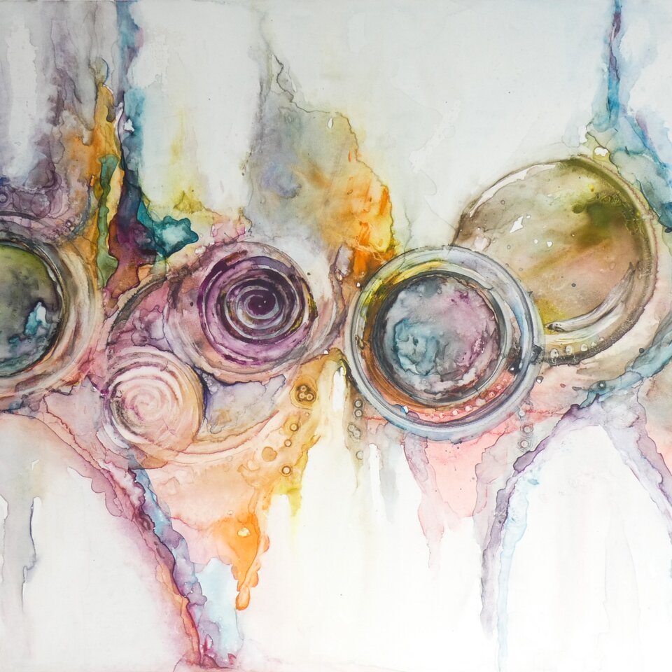 ORIGINAL ABSTRACT WATERCOLOUR ON YUPO PAPER ... A4 SIZE ...  30 X 21cm (11.8” x 8.2”)