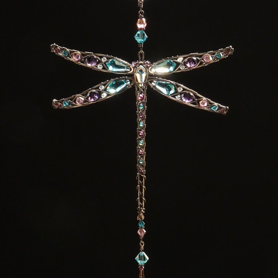 DRAGONFLY SWAROVSKI CRYSTAL WINDOW SUNCATCHER IN BRONZE
