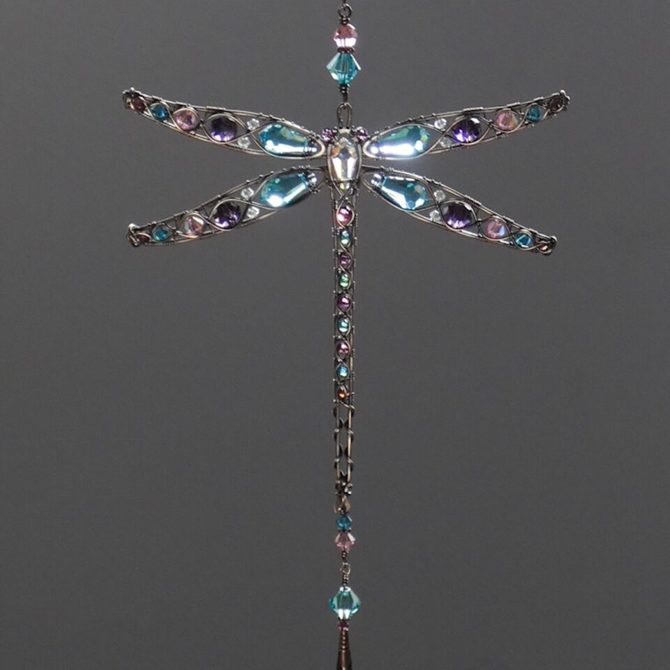 DRAGONFLY SWAROVSKI CRYSTAL WINDOW SUNCATCHER IN BRONZE