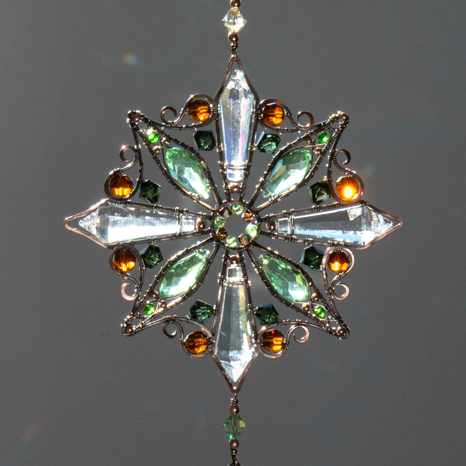 ELEGANT MANDALA CRYSTAL WINDOW SUNCATCHER IN COPPER & BRONZE
