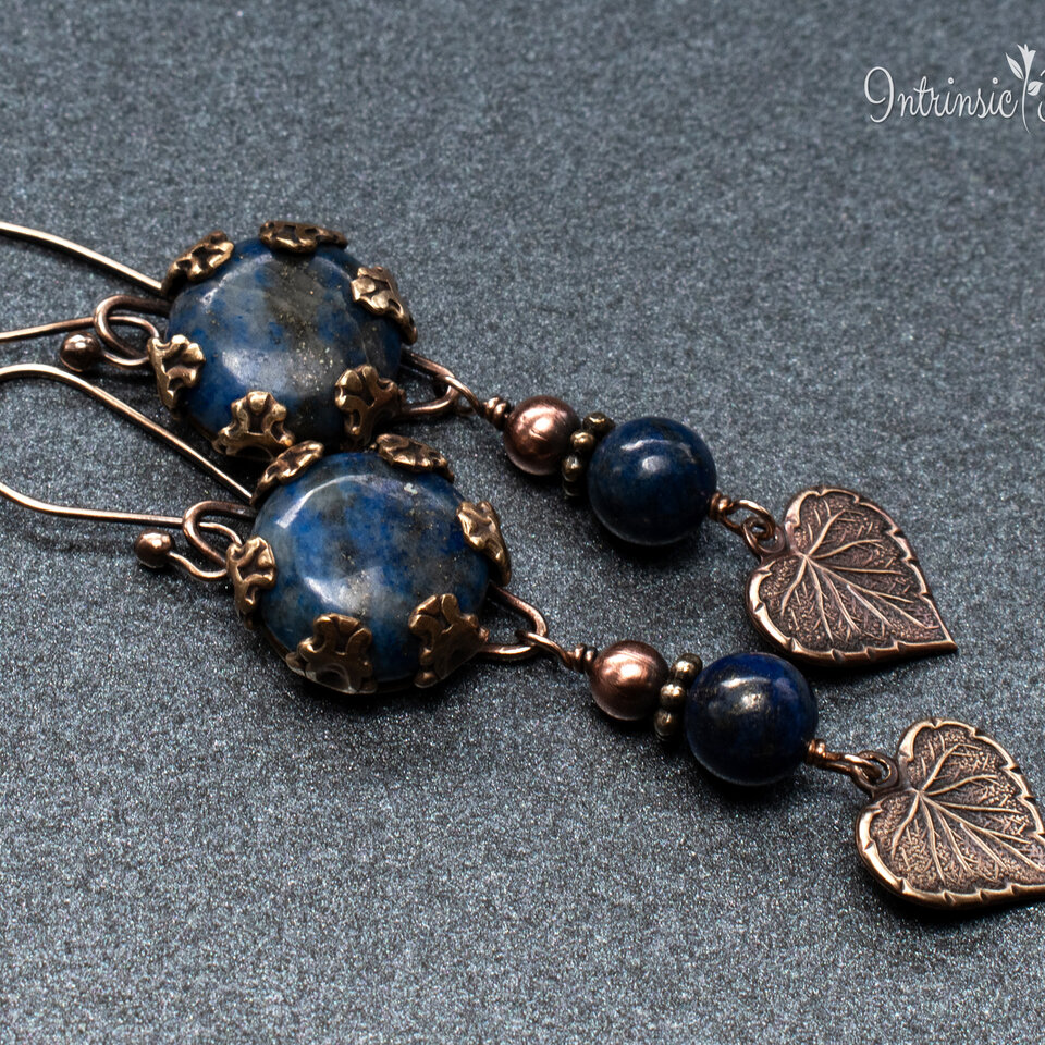 LAPIS LAZULI FILIGREE EARRINGS IN SOLID BRASS AND BRONZE