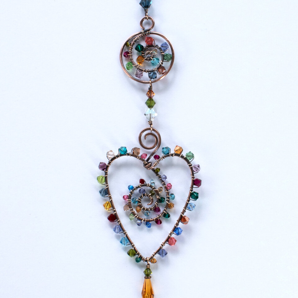 HEART SWAROVSKI CRYSTAL WINDOW SUNCATCHER IN MIXED METALS