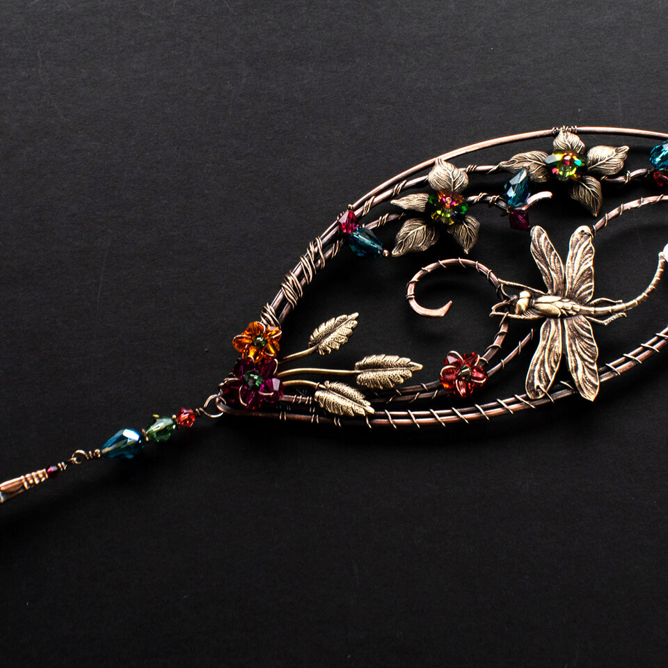 DRAGONFLY GARDEN SWAROVSKI CRYSTAL WINDOW SUNCATCHER IN MIXED METALS