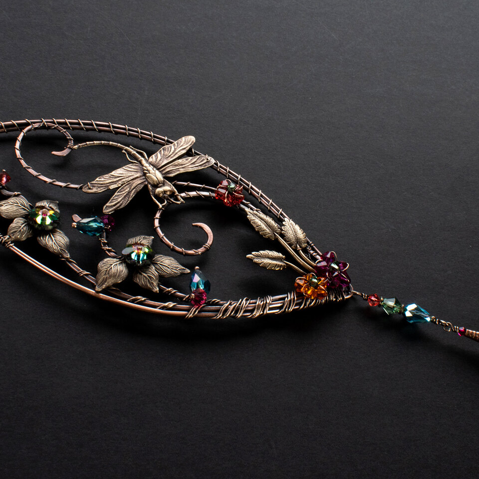 DRAGONFLY GARDEN SWAROVSKI CRYSTAL WINDOW SUNCATCHER IN MIXED METALS
