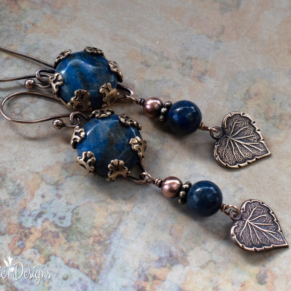 LAPIS LAZULI FILIGREE EARRINGS IN SOLID BRASS AND BRONZE