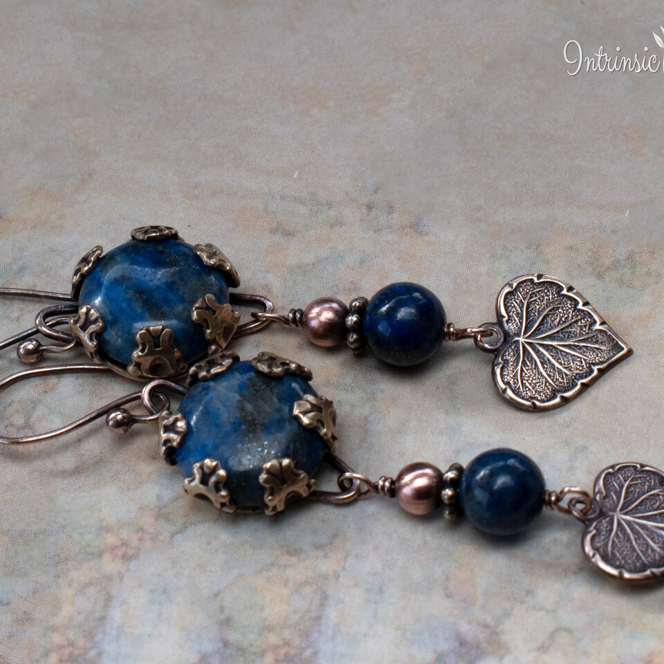 LAPIS LAZULI FILIGREE EARRINGS IN SOLID BRASS AND BRONZE
