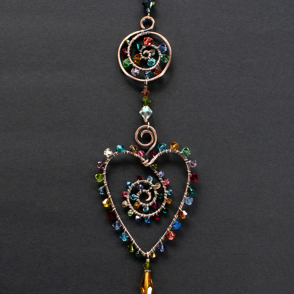 HEART SWAROVSKI CRYSTAL WINDOW SUNCATCHER IN MIXED METALS
