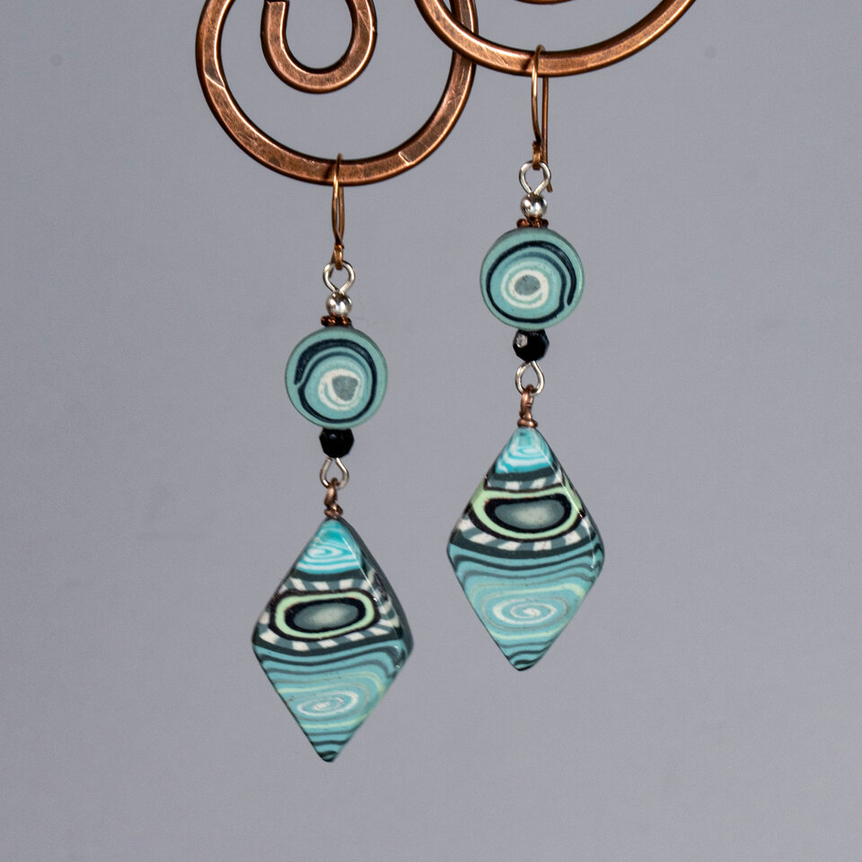 POLYMER CLAY SEMI CIRCLE EARRINGS WITH SILVER PLATED EAR WIRES