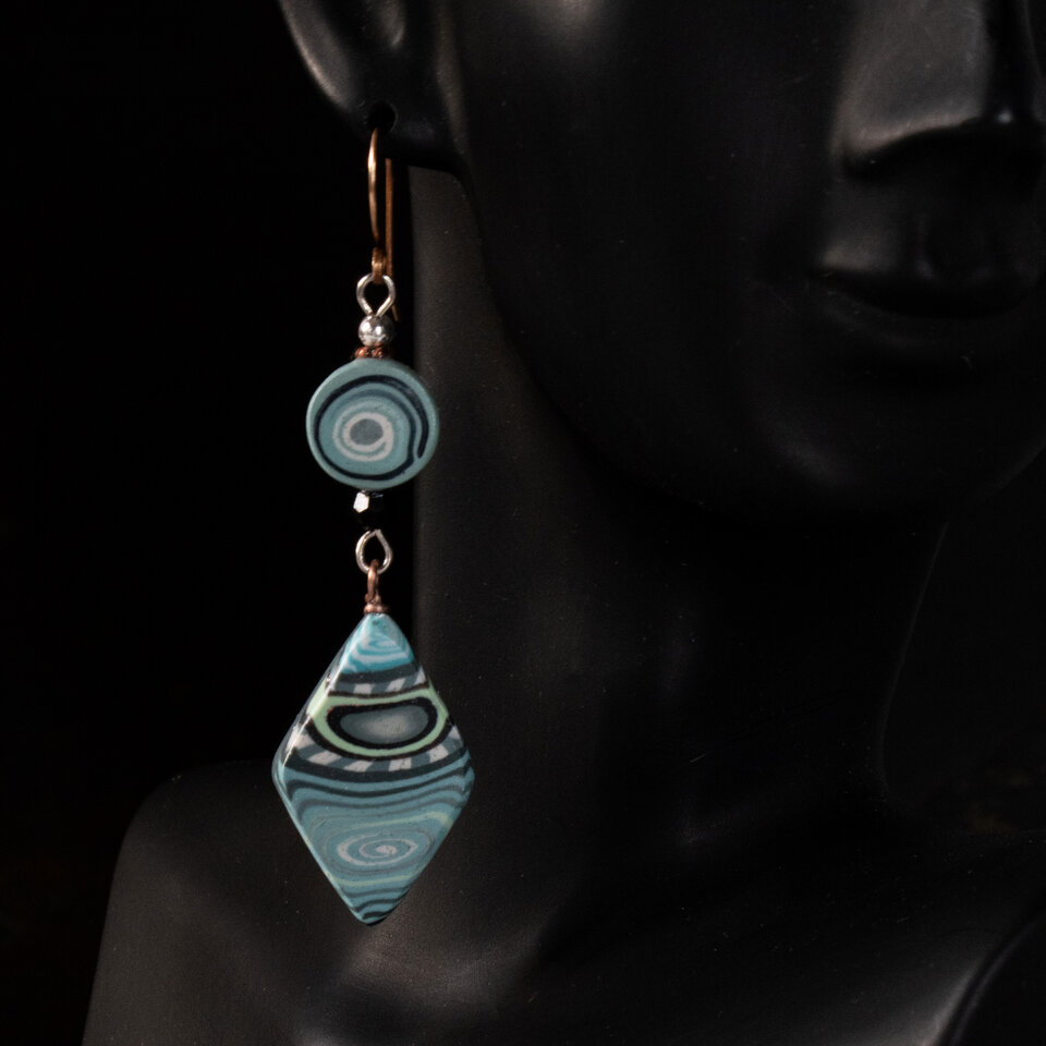 POLYMER CLAY SEMI CIRCLE EARRINGS WITH SILVER PLATED EAR WIRES