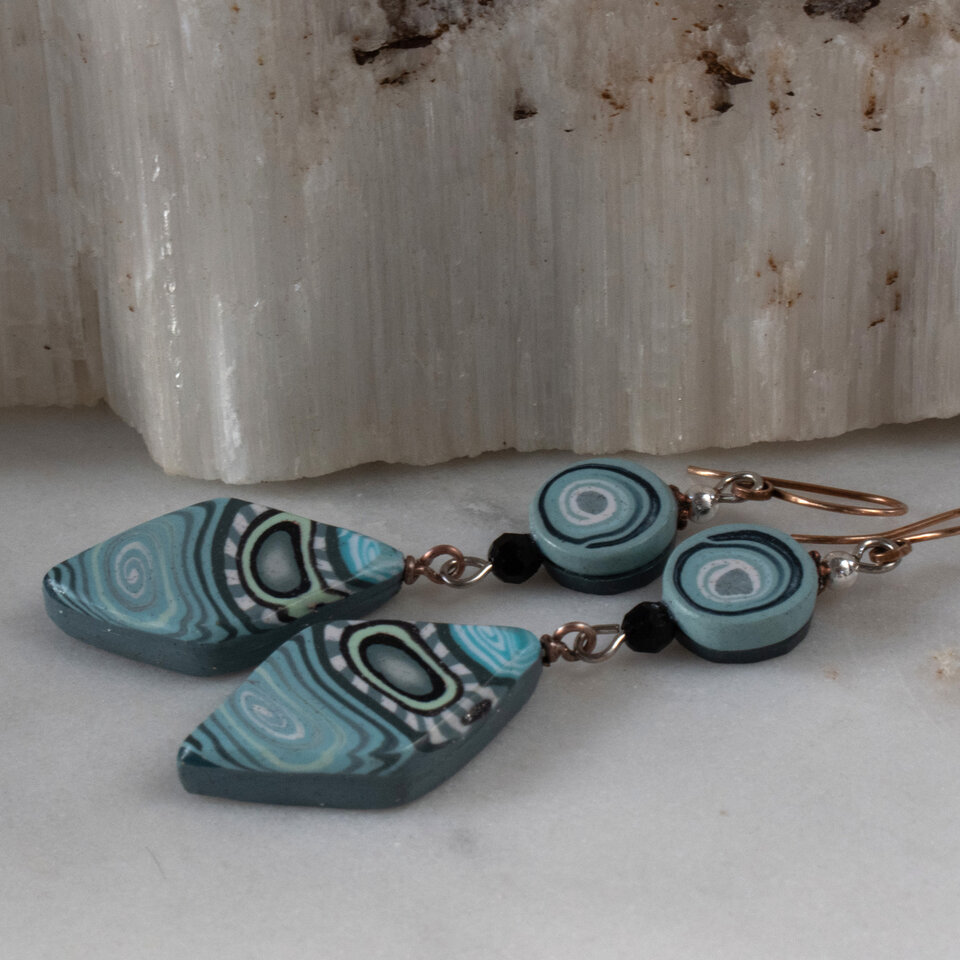 POLYMER CLAY SEMI CIRCLE EARRINGS WITH SILVER PLATED EAR WIRES