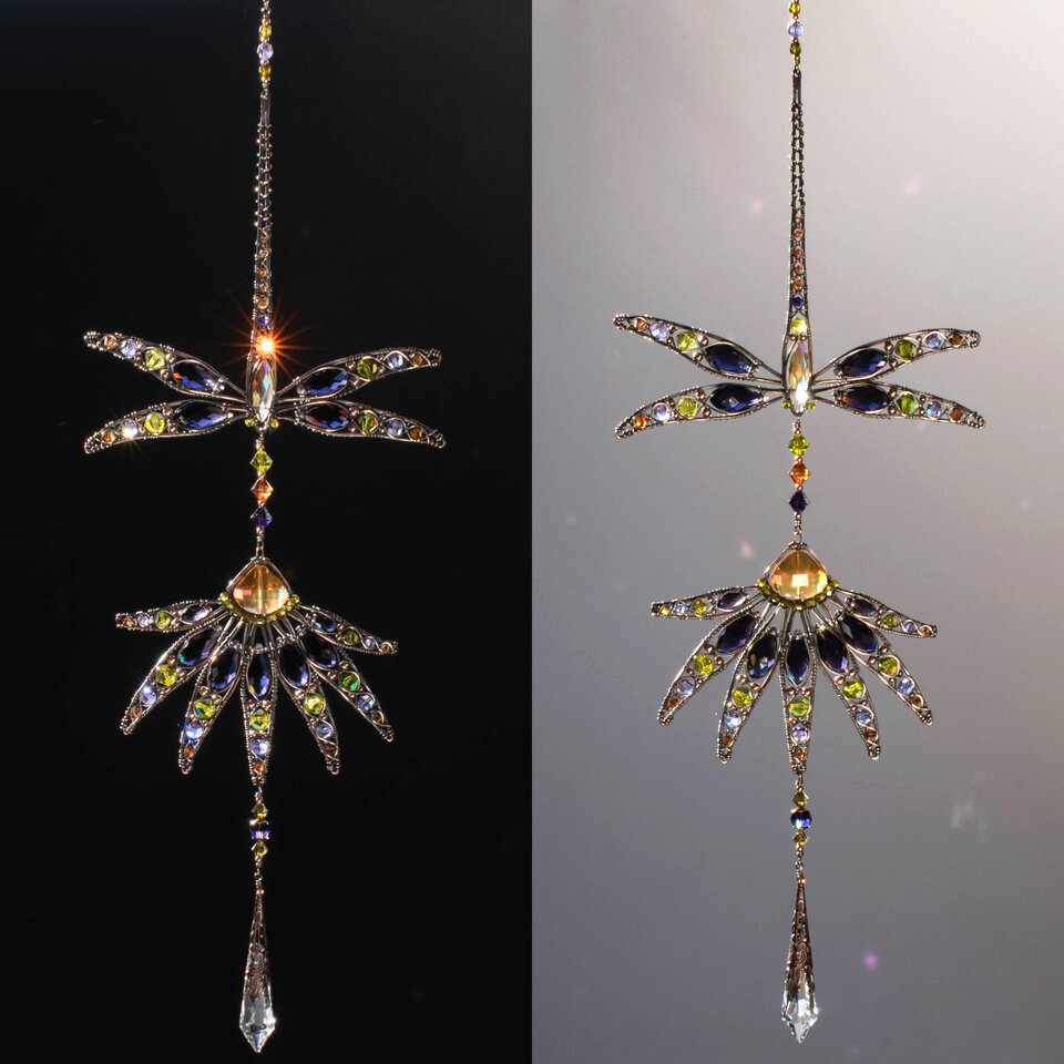 RESERVED FOR AMBER ..... DRAGONFLY AND ECHINACEA FLOWER CRYSTAL WINDOW SUNCATCHER IN COPPER & BRONZE