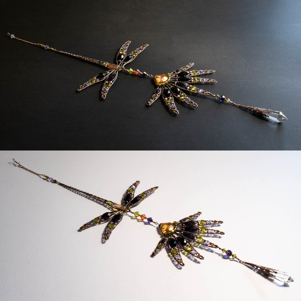 RESERVED FOR AMBER ..... DRAGONFLY AND ECHINACEA FLOWER CRYSTAL WINDOW SUNCATCHER IN COPPER & BRONZE