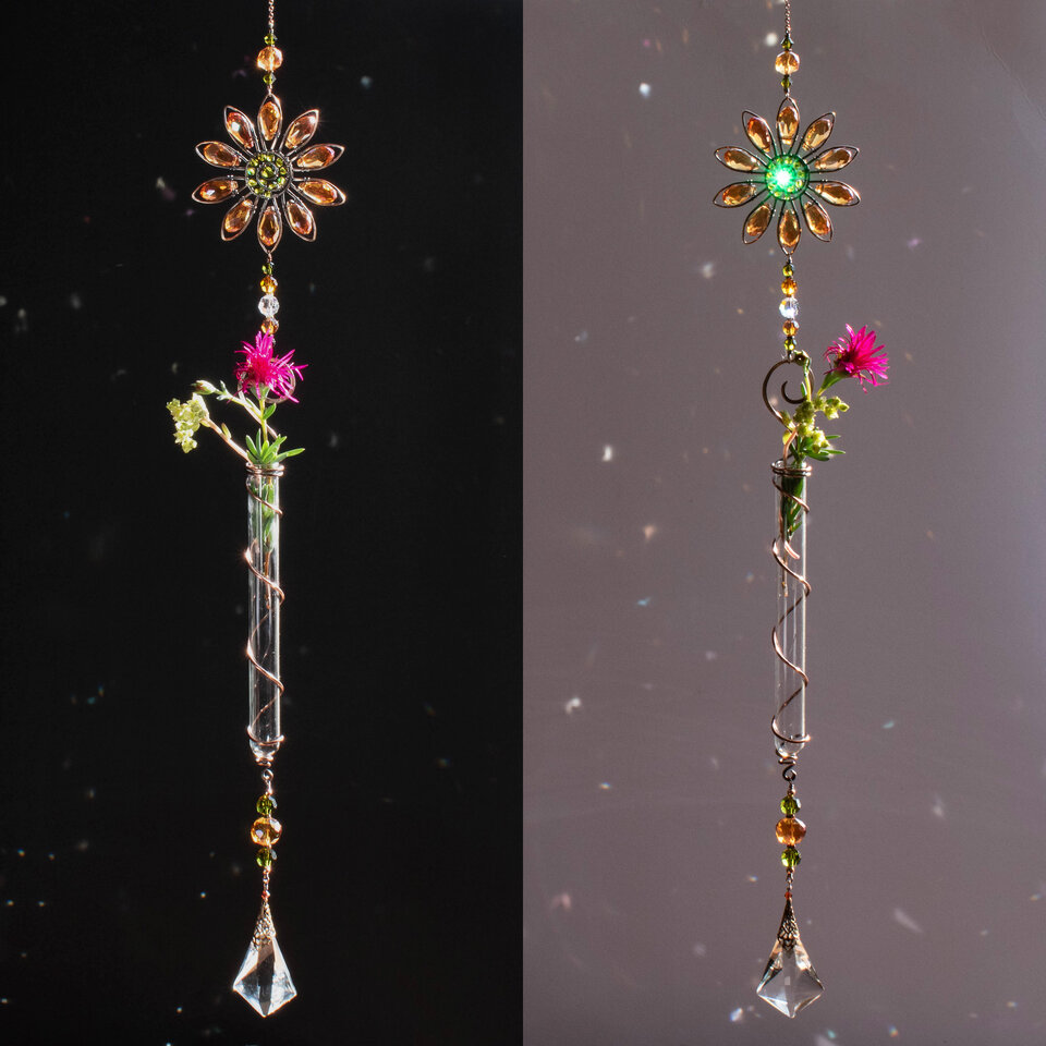 GOLDEN FLOWER DECORATIVE PROPAGATION / BUD VASE CRYSTAL SUNCATCHER