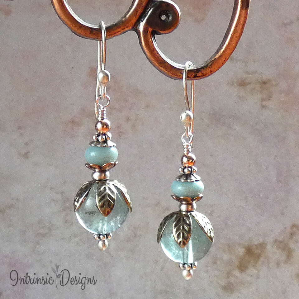 SOLD! Green Blue Fluorite & Amazonite Flower Earrings, Fluorite Earrings, Boho Earrings, Mixed Metal Earrings, Sterling Silver Ear Wires