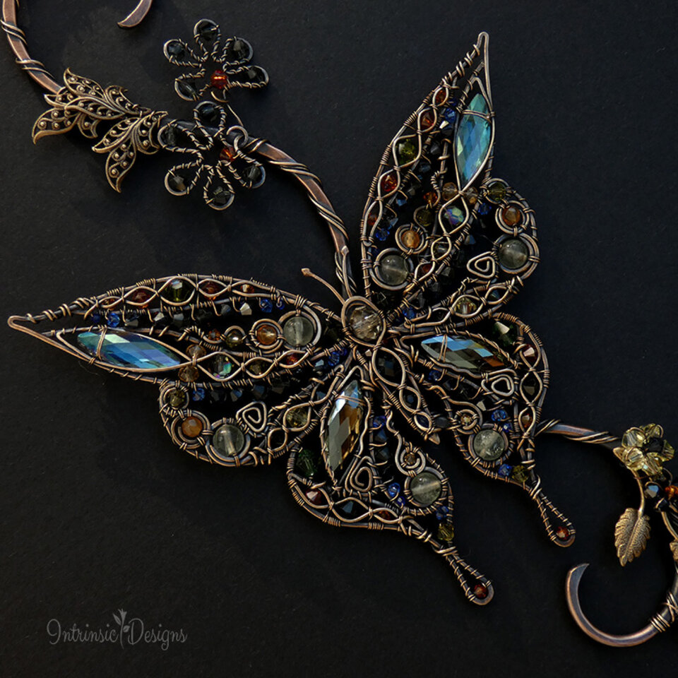 BUTTERFLY CRYSTAL & GEMSTONE WINDOW SUNCATCHER IN COPPER AND BRONZE 