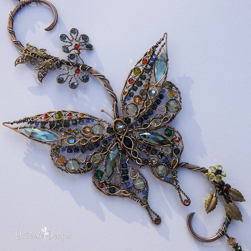 BUTTERFLY CRYSTAL & GEMSTONE WINDOW SUNCATCHER IN COPPER AND BRONZE 