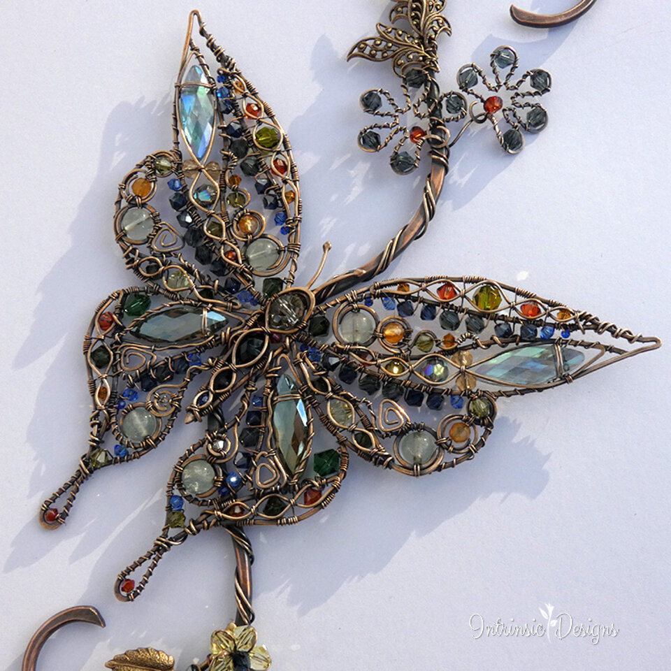 BUTTERFLY CRYSTAL & GEMSTONE WINDOW SUNCATCHER IN COPPER AND BRONZE 