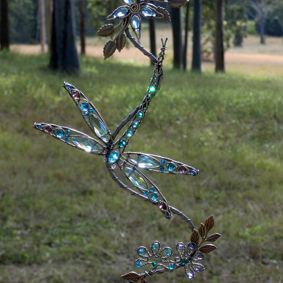DRAGONFLY CRYSTAL WINDOW SUNCATCHER IN COPPER AND BRONZE 