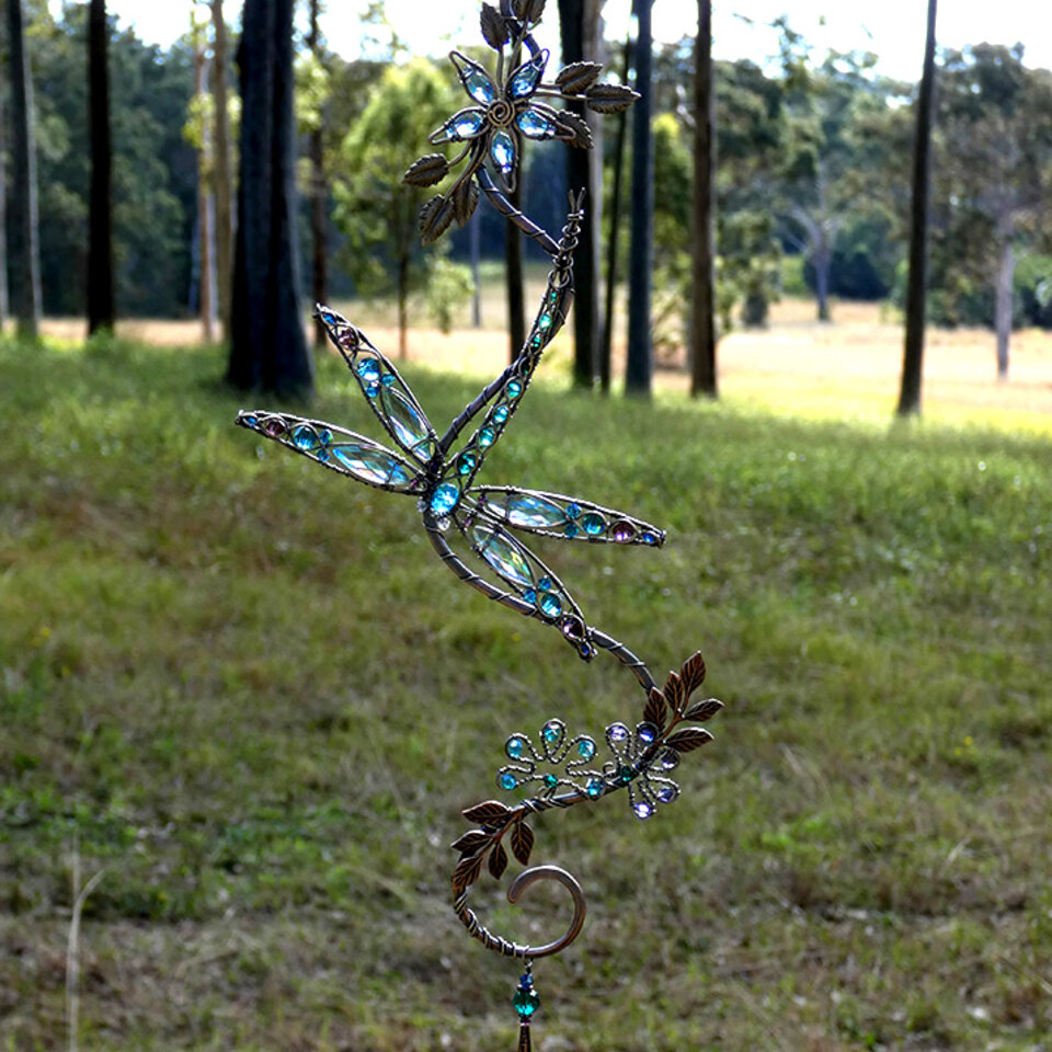 DRAGONFLY CRYSTAL WINDOW SUNCATCHER IN COPPER AND BRONZE 