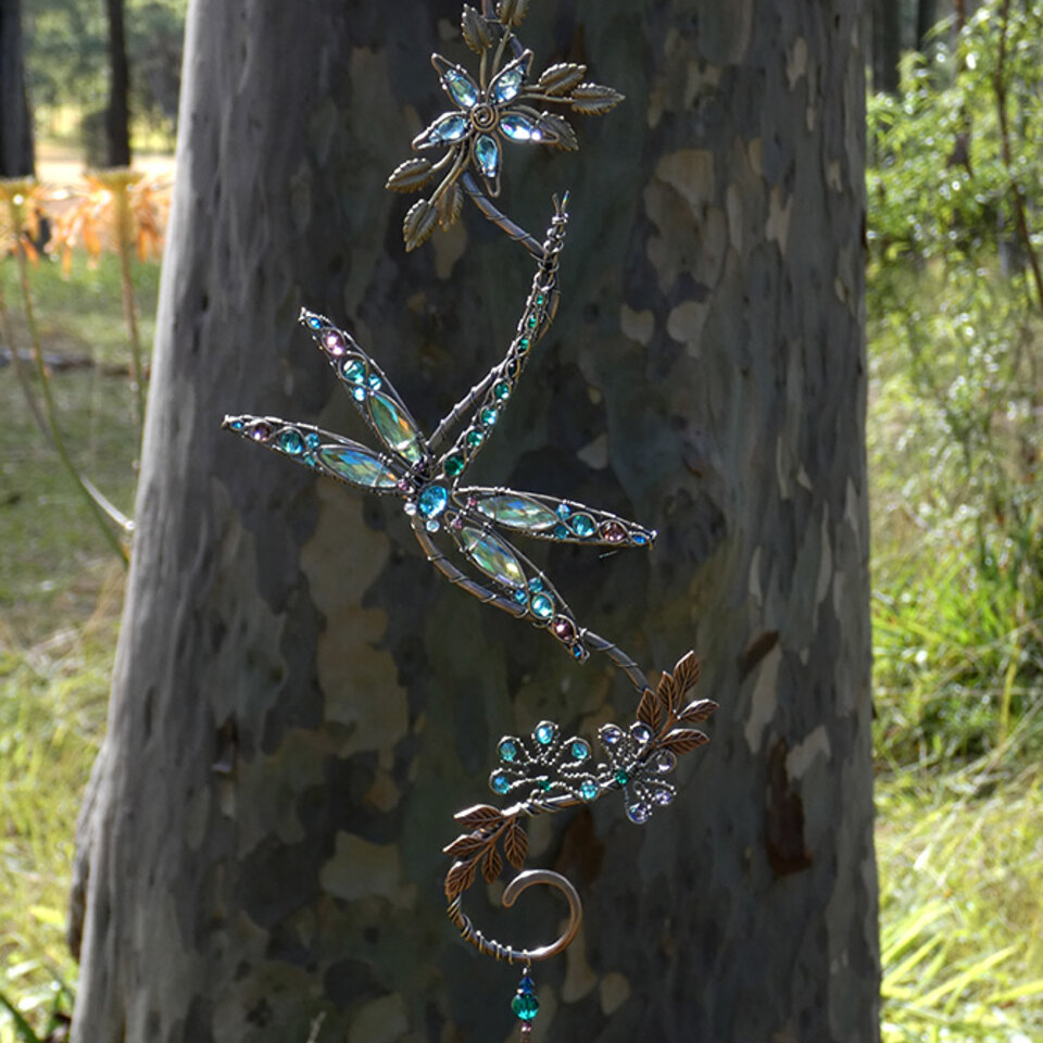 DRAGONFLY CRYSTAL WINDOW SUNCATCHER IN COPPER AND BRONZE 