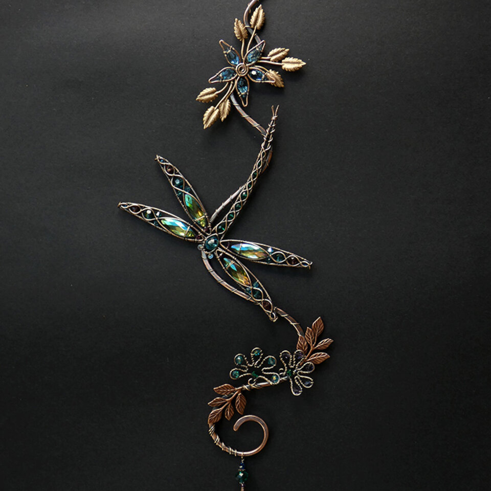 DRAGONFLY CRYSTAL WINDOW SUNCATCHER IN COPPER AND BRONZE 