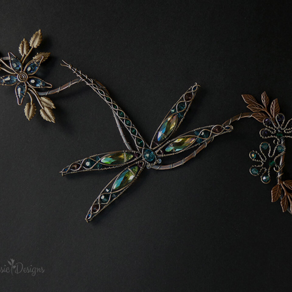 DRAGONFLY CRYSTAL WINDOW SUNCATCHER IN COPPER AND BRONZE 