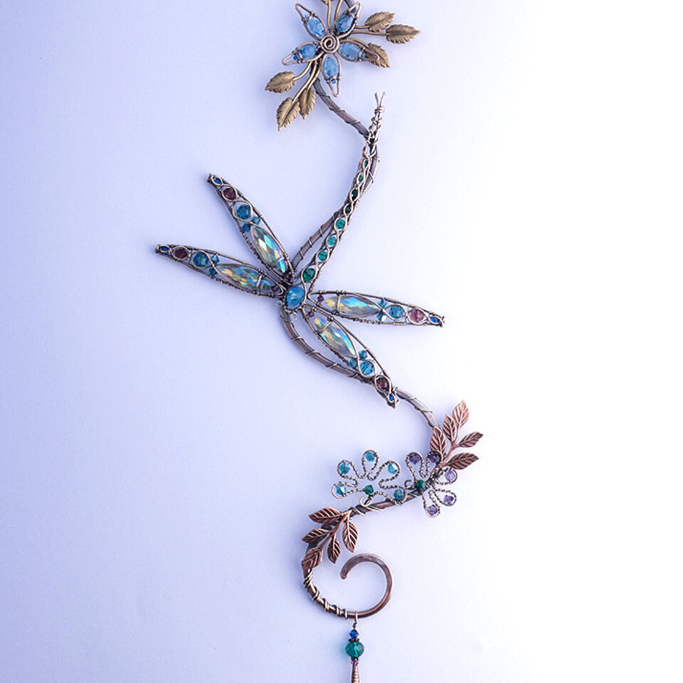 DRAGONFLY CRYSTAL WINDOW SUNCATCHER IN COPPER AND BRONZE 