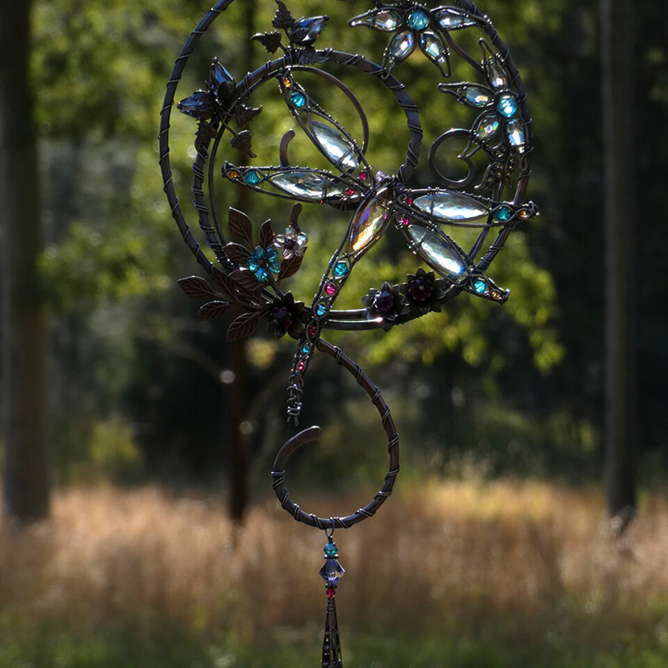 DRAGONFLY CRYSTAL WINDOW SUNCATCHER IN COPPER AND BRONZE 
