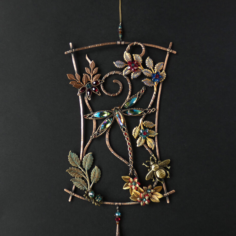 "BEE A DRAGONFLY" .... SWAROVSKI CRYSTAL WINDOW SUNCATCHER IN MIXED METALS