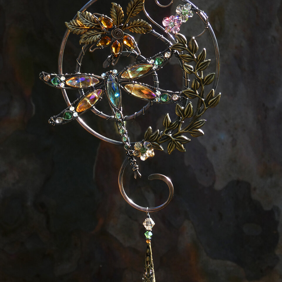DRAGONFLY SWAROVSKI CRYSTAL WINDOW SUNCATCHER IN MIXED METALS