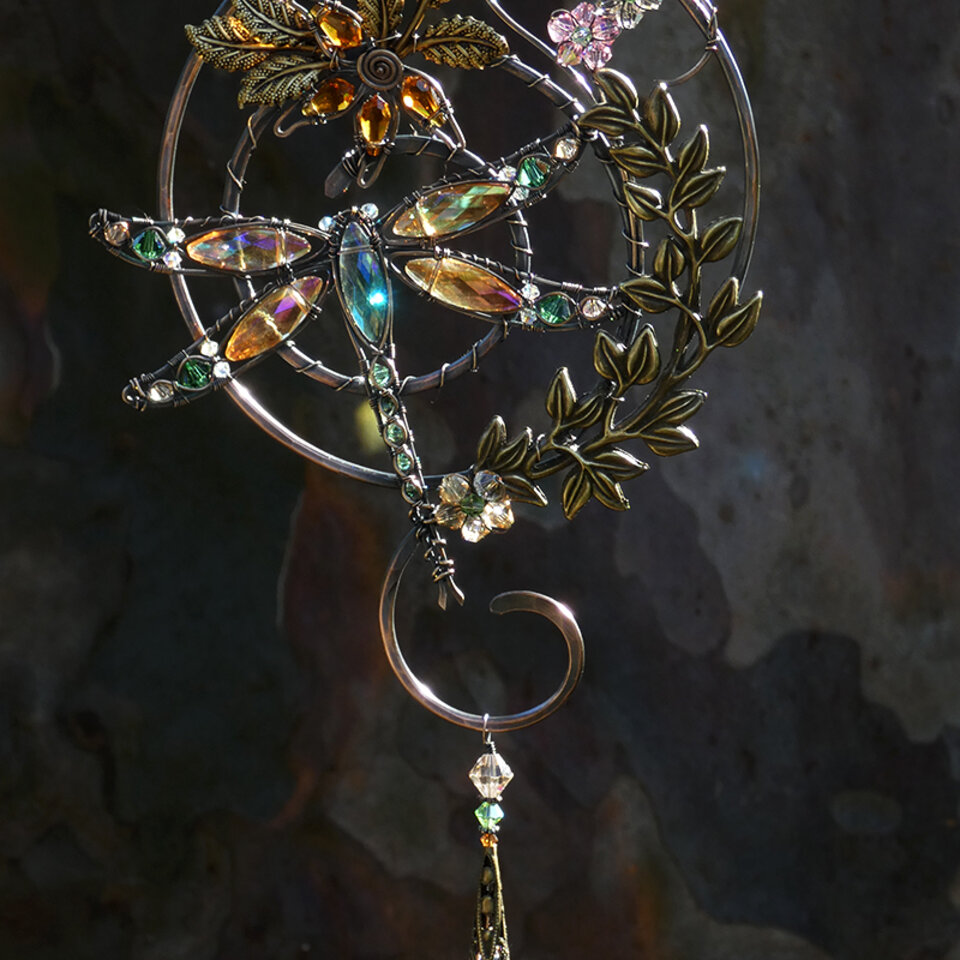 DRAGONFLY SWAROVSKI CRYSTAL WINDOW SUNCATCHER IN MIXED METALS