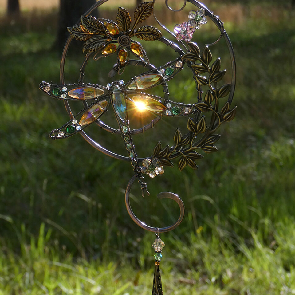 DRAGONFLY SWAROVSKI CRYSTAL WINDOW SUNCATCHER IN MIXED METALS