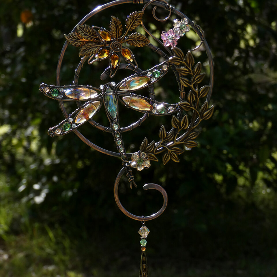 DRAGONFLY SWAROVSKI CRYSTAL WINDOW SUNCATCHER IN MIXED METALS