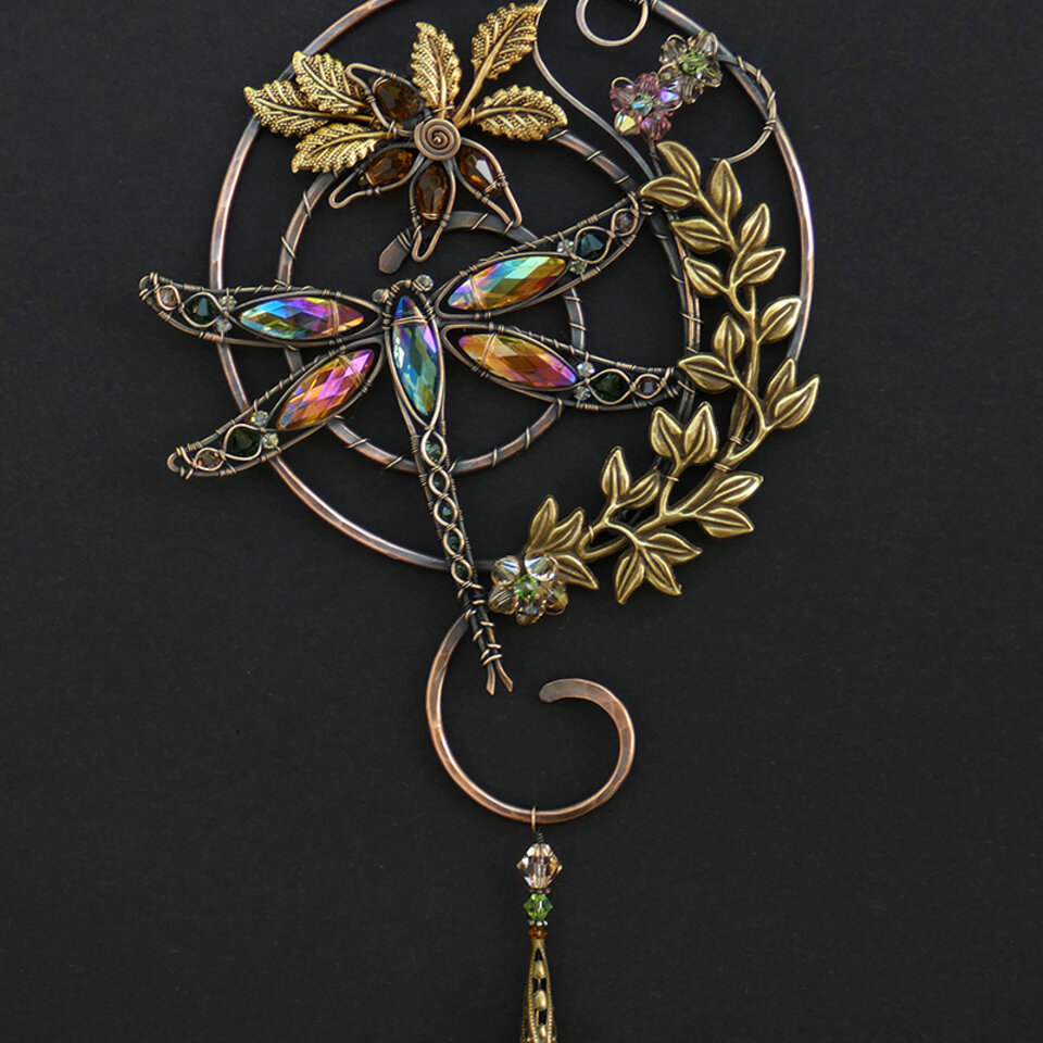 DRAGONFLY SWAROVSKI CRYSTAL WINDOW SUNCATCHER IN MIXED METALS