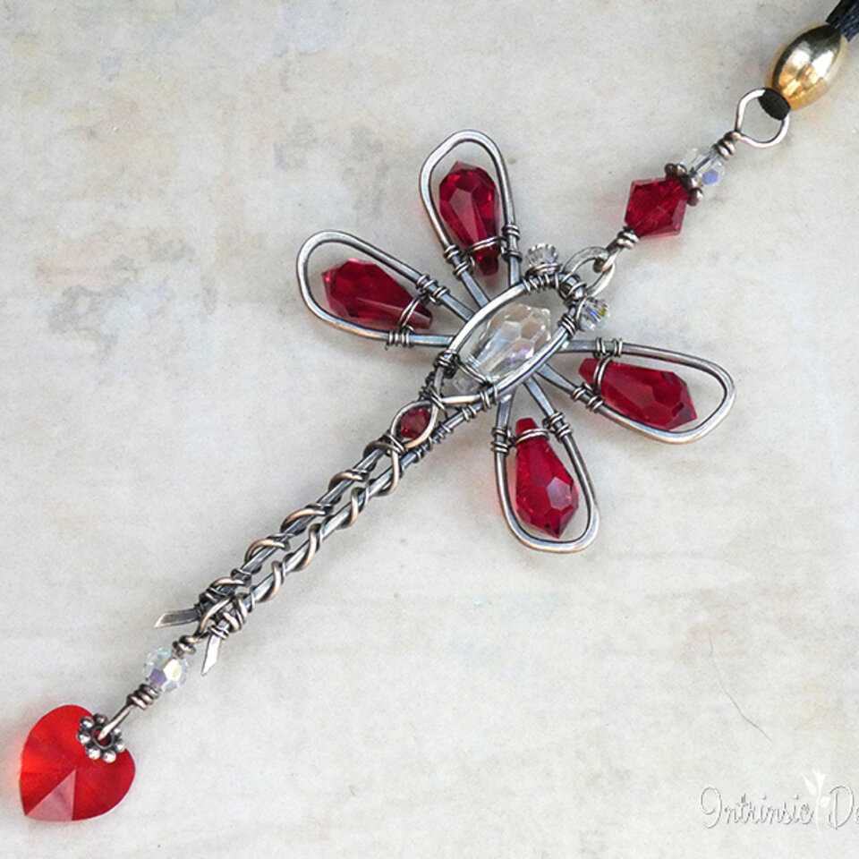 RED DRAGONFLY SWAROVSKI CRYSTAL CAR REARVIEW MIRROR DANGLE .... ADJUSTABLE