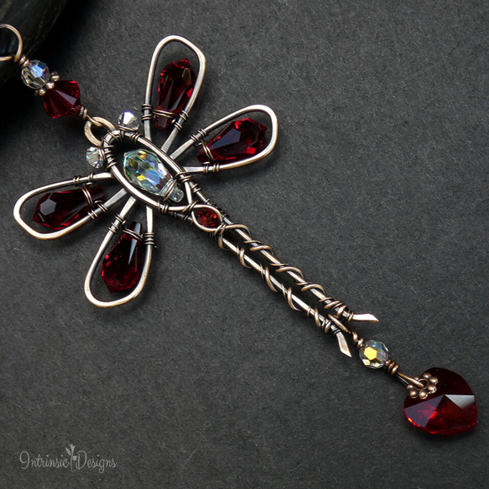 RED DRAGONFLY SWAROVSKI CRYSTAL CAR REARVIEW MIRROR DANGLE .... ADJUSTABLE