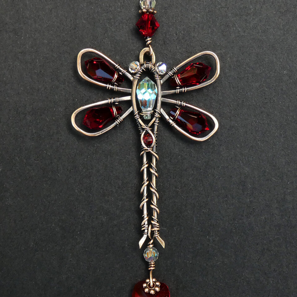 RED DRAGONFLY SWAROVSKI CRYSTAL CAR REARVIEW MIRROR DANGLE .... ADJUSTABLE