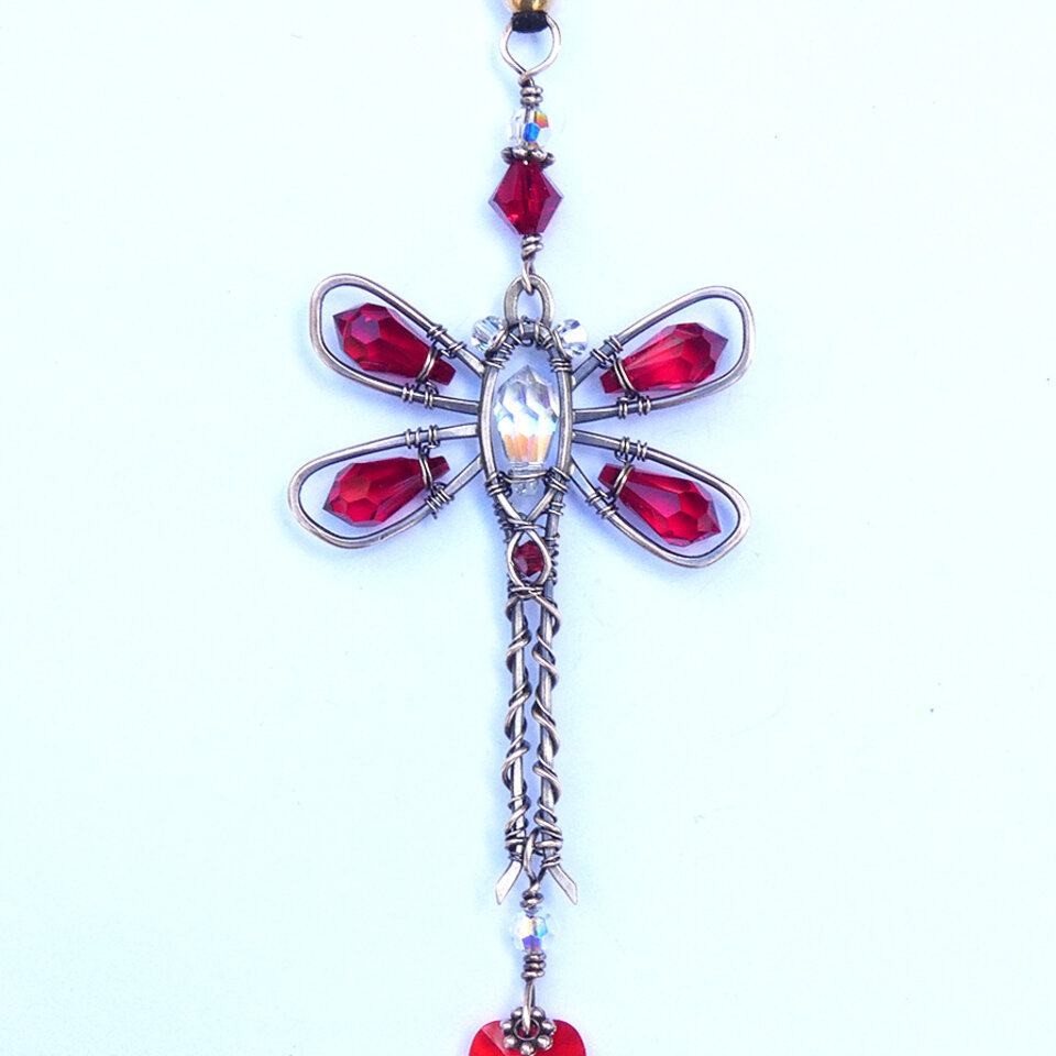 RED DRAGONFLY SWAROVSKI CRYSTAL CAR REARVIEW MIRROR DANGLE .... ADJUSTABLE