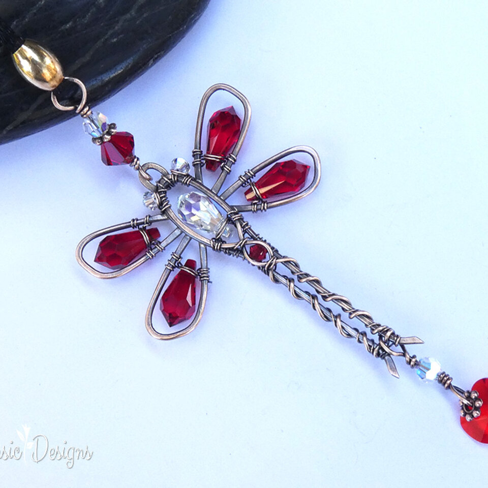 RED DRAGONFLY SWAROVSKI CRYSTAL CAR REARVIEW MIRROR DANGLE .... ADJUSTABLE